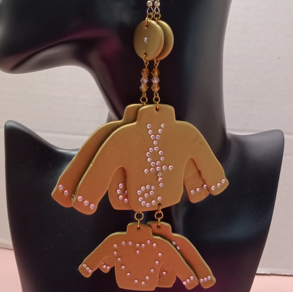 Hand Crafted Jewelry - New Statement Earrings Gold Shirts Bling Rhinestone Dangle Large